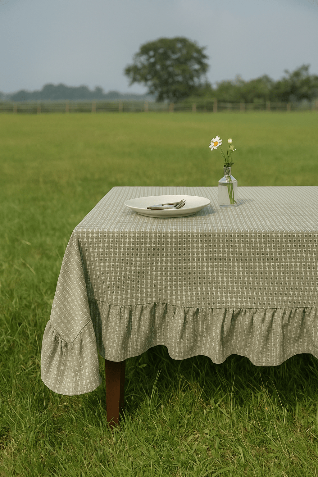 Premium Cotton Table Cloth With Frill - Willow Weft