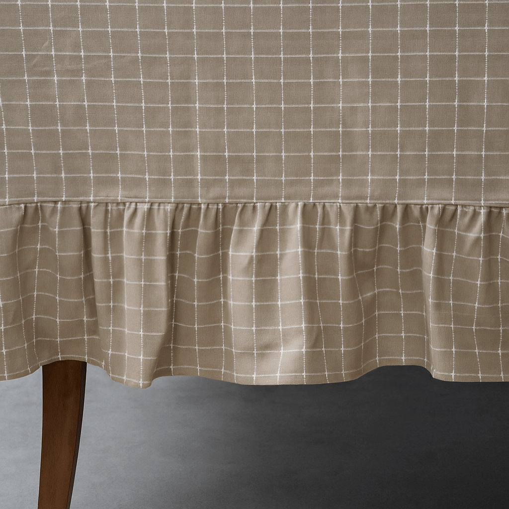 Sand grid Dobby Check Cotton Tablecloth with Frill