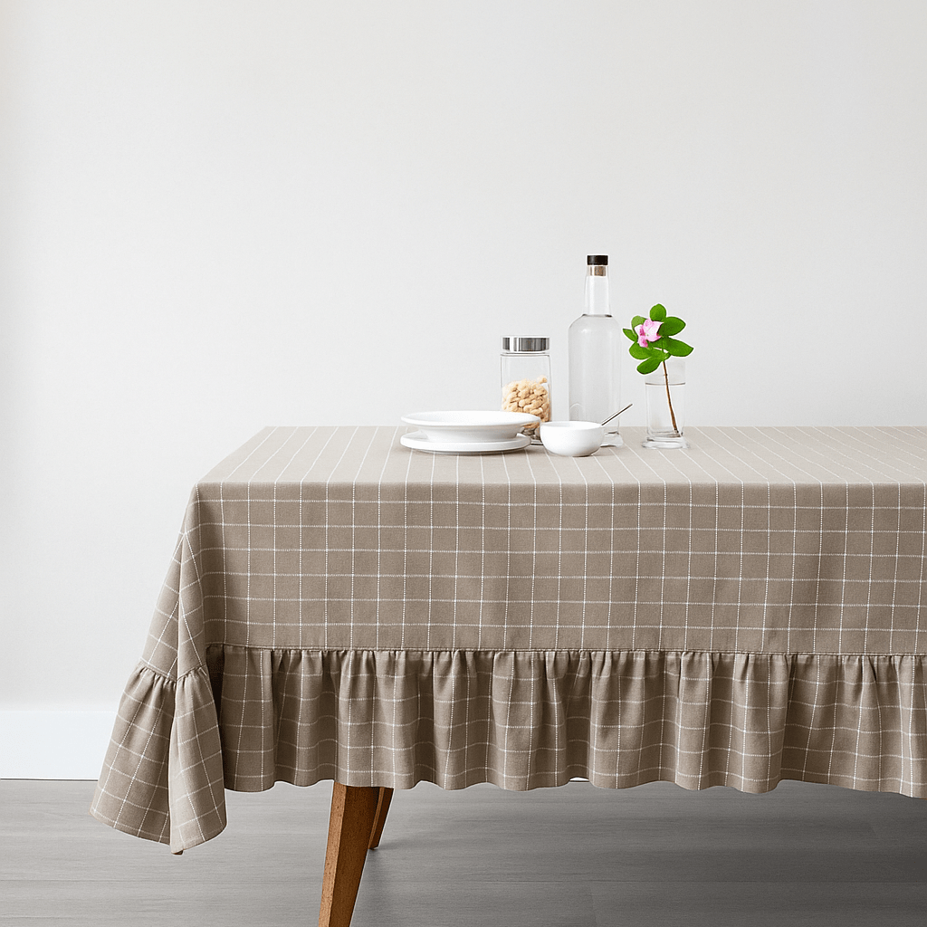 Sand grid Dobby Check Cotton Tablecloth with Frill