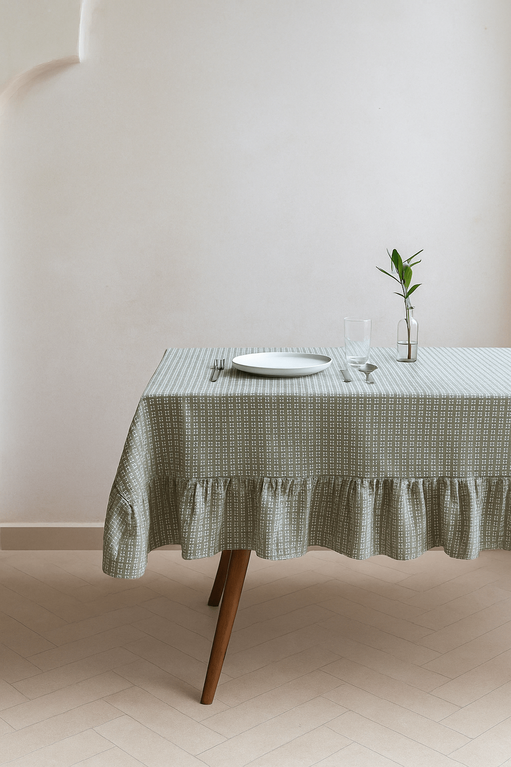 Premium Cotton Table Cloth With Frill - Willow Weft