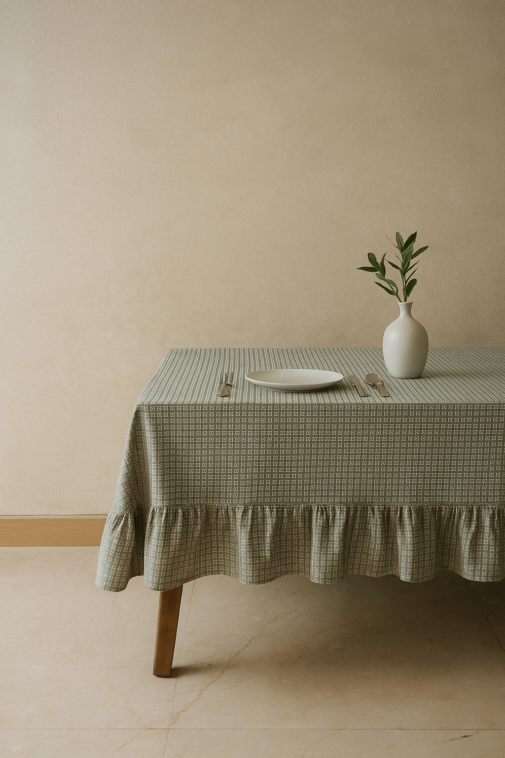 Premium Cotton Table Cloth With Frill - Willow Weft